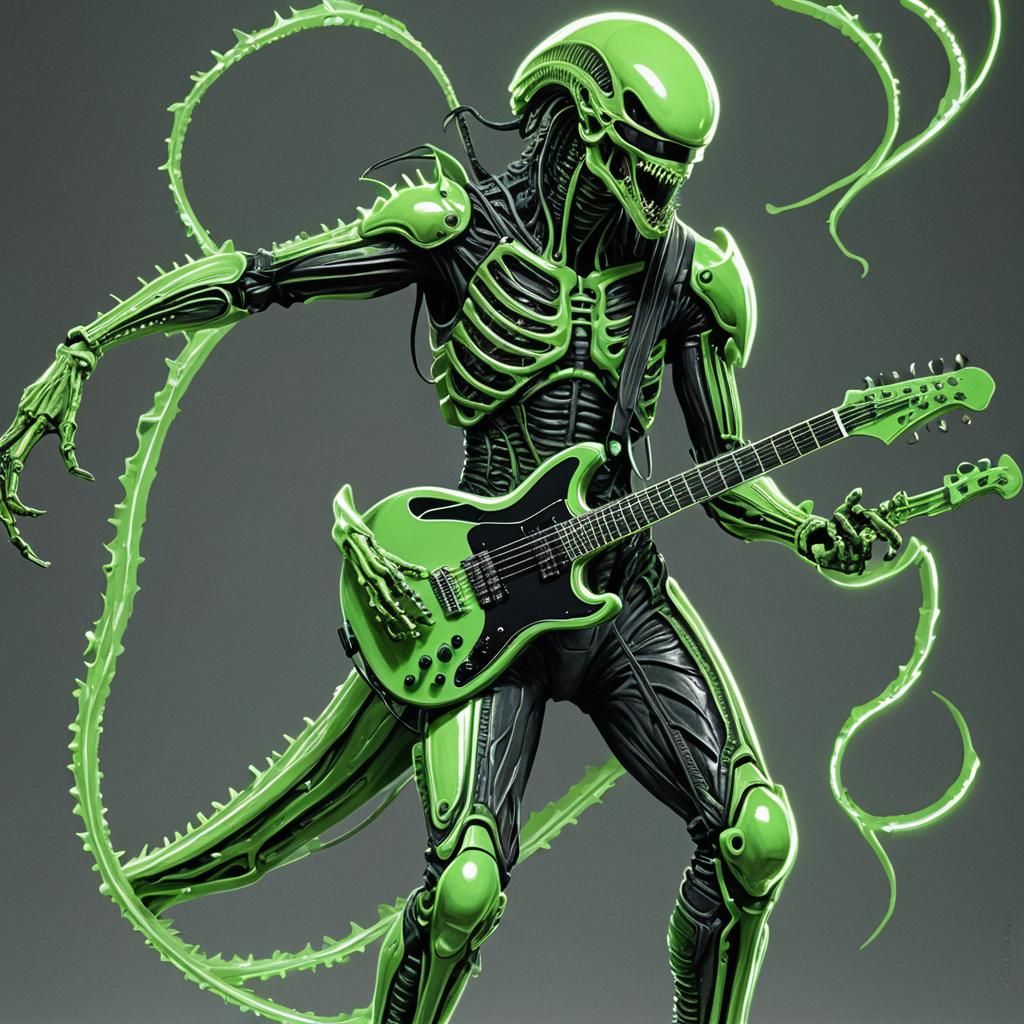 Xenomorph Hybrid Guitarist in Fauvist Expressionism