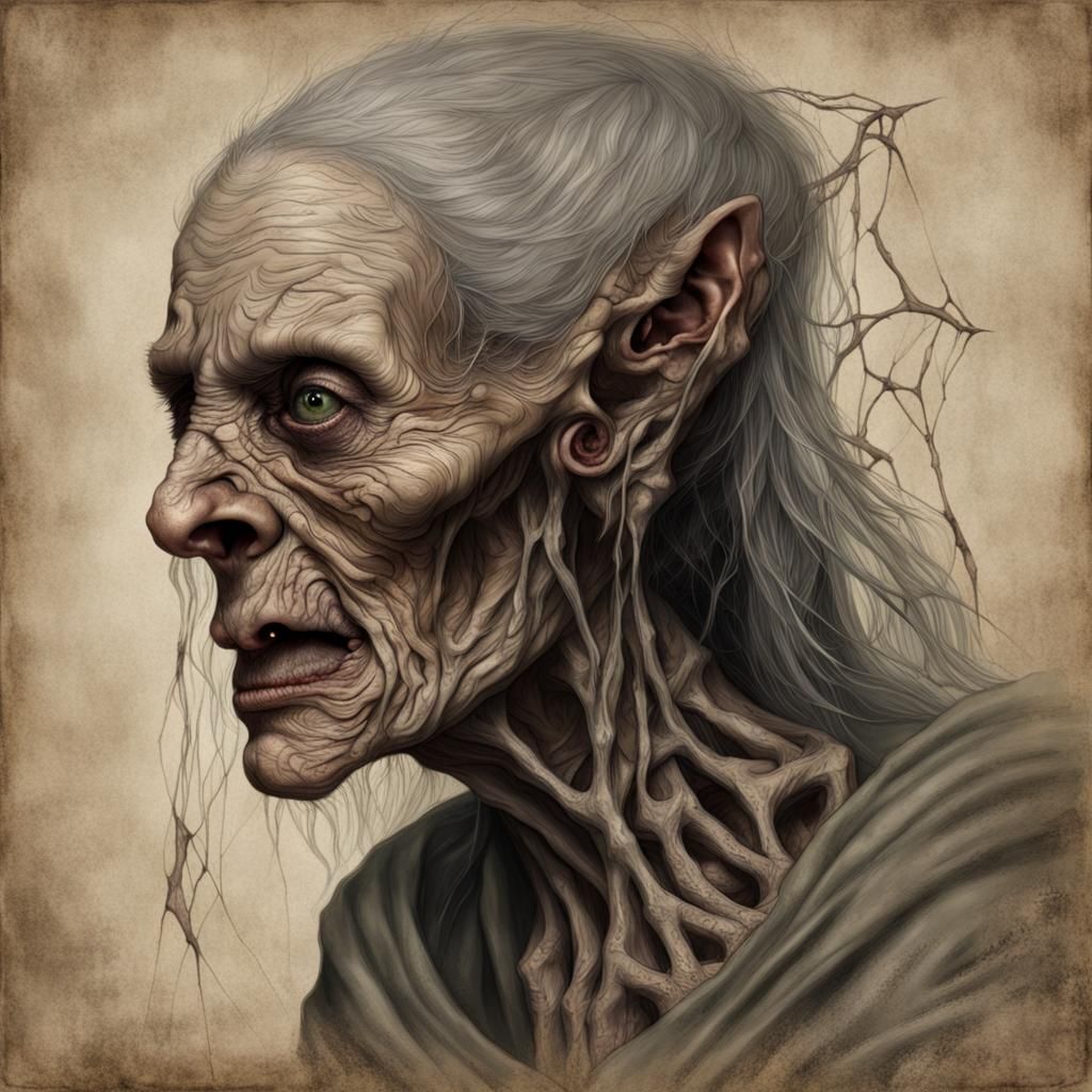 Hyperrealistic Old Witch Portrait in High Resolution