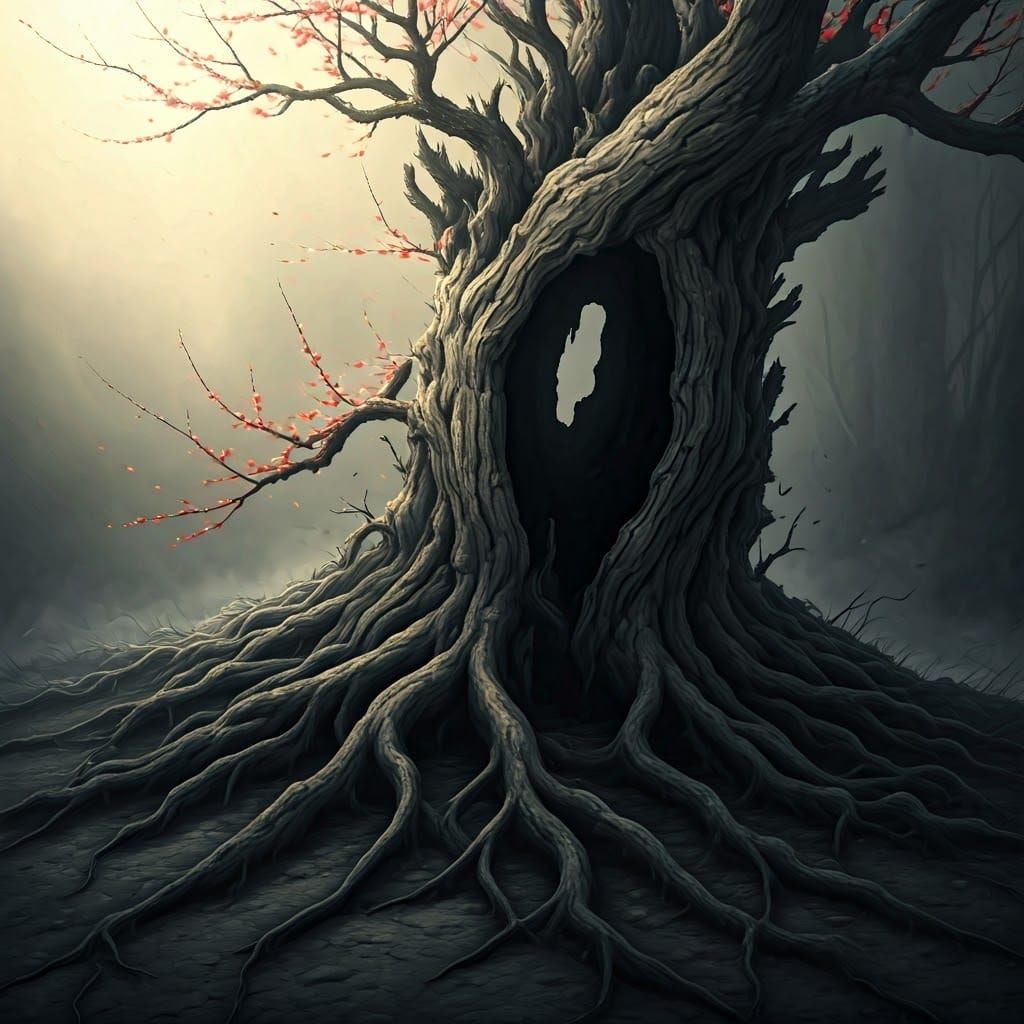 Ancient Plum Tree Scroll in Sumi-e Style