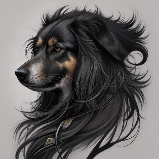 Long-Haired Dog Tattoo Design