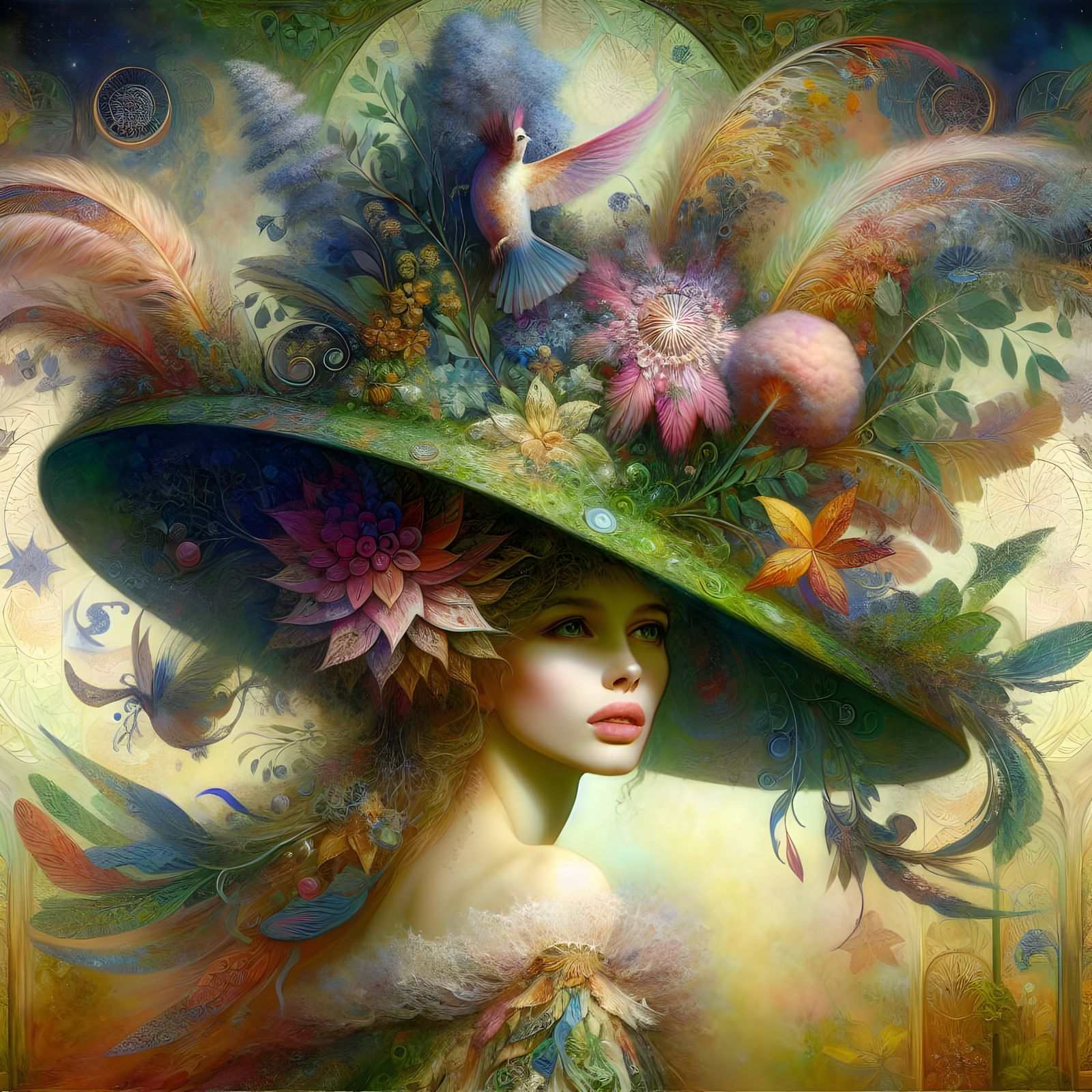 Dreamlike Woman in Botanical Symbolist Style