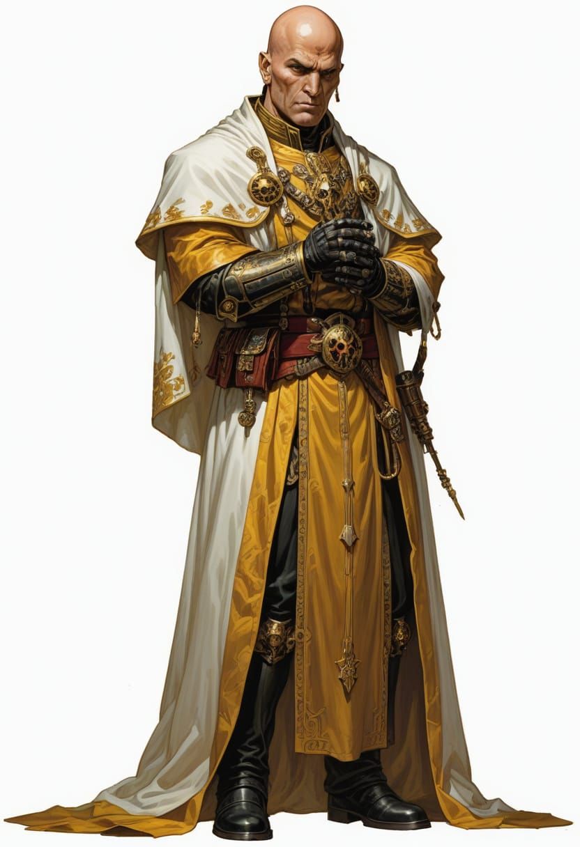 Introspective Inquisitor in White and Gold Robes