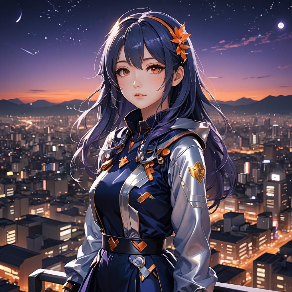 Anime Girl in Night View: Detailed 3D Art