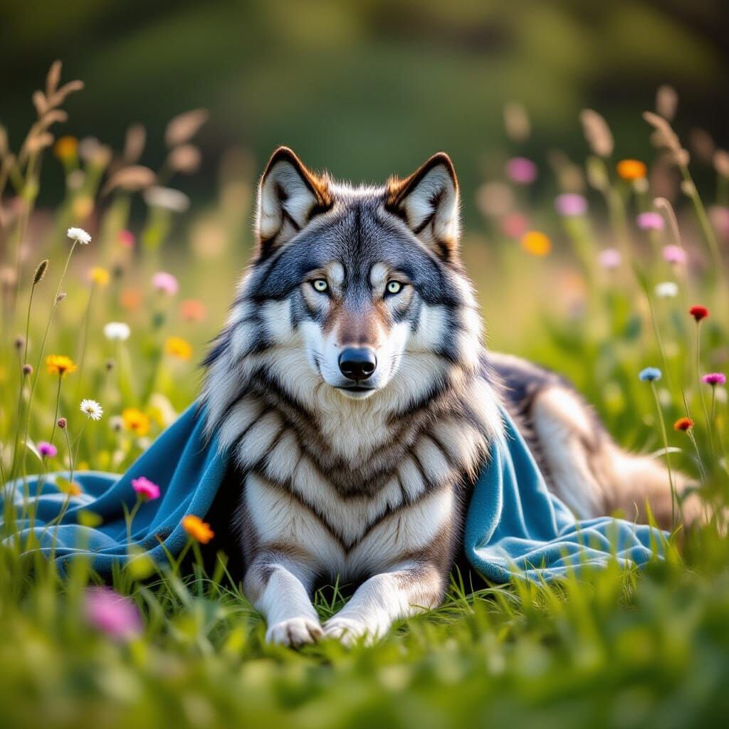 Blue Water Wolf in Meadow, Professional Photography
