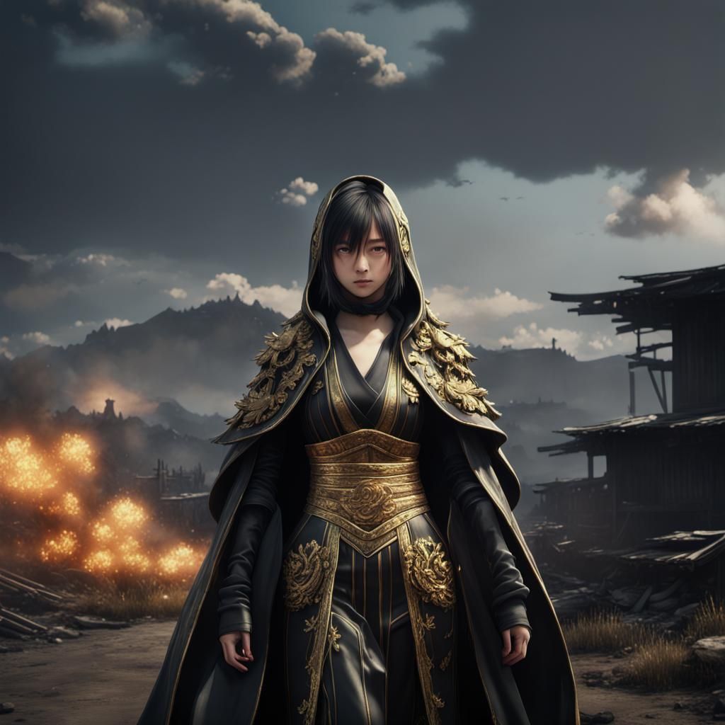 Anime Manga PUBG Character in Black Gilded Robe