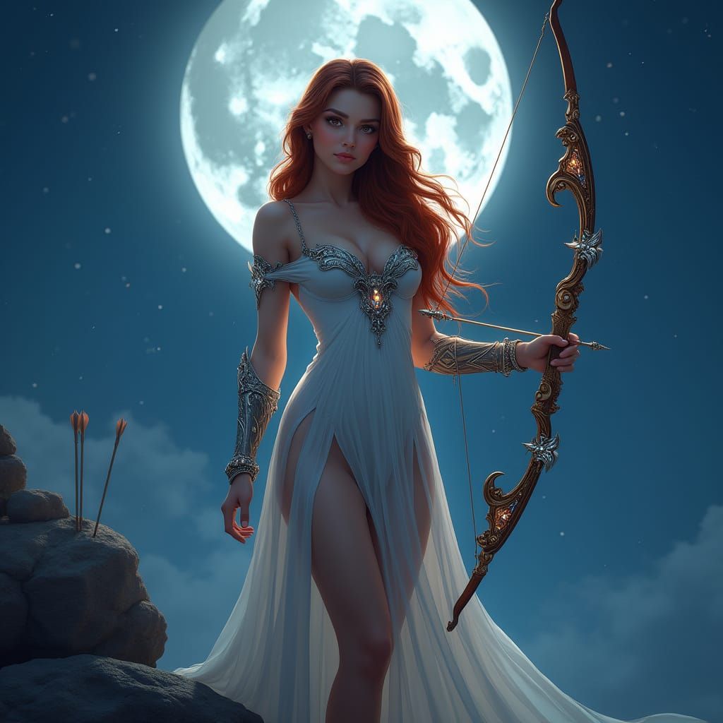 Lunar Princess Warrior Under Full Moonlight