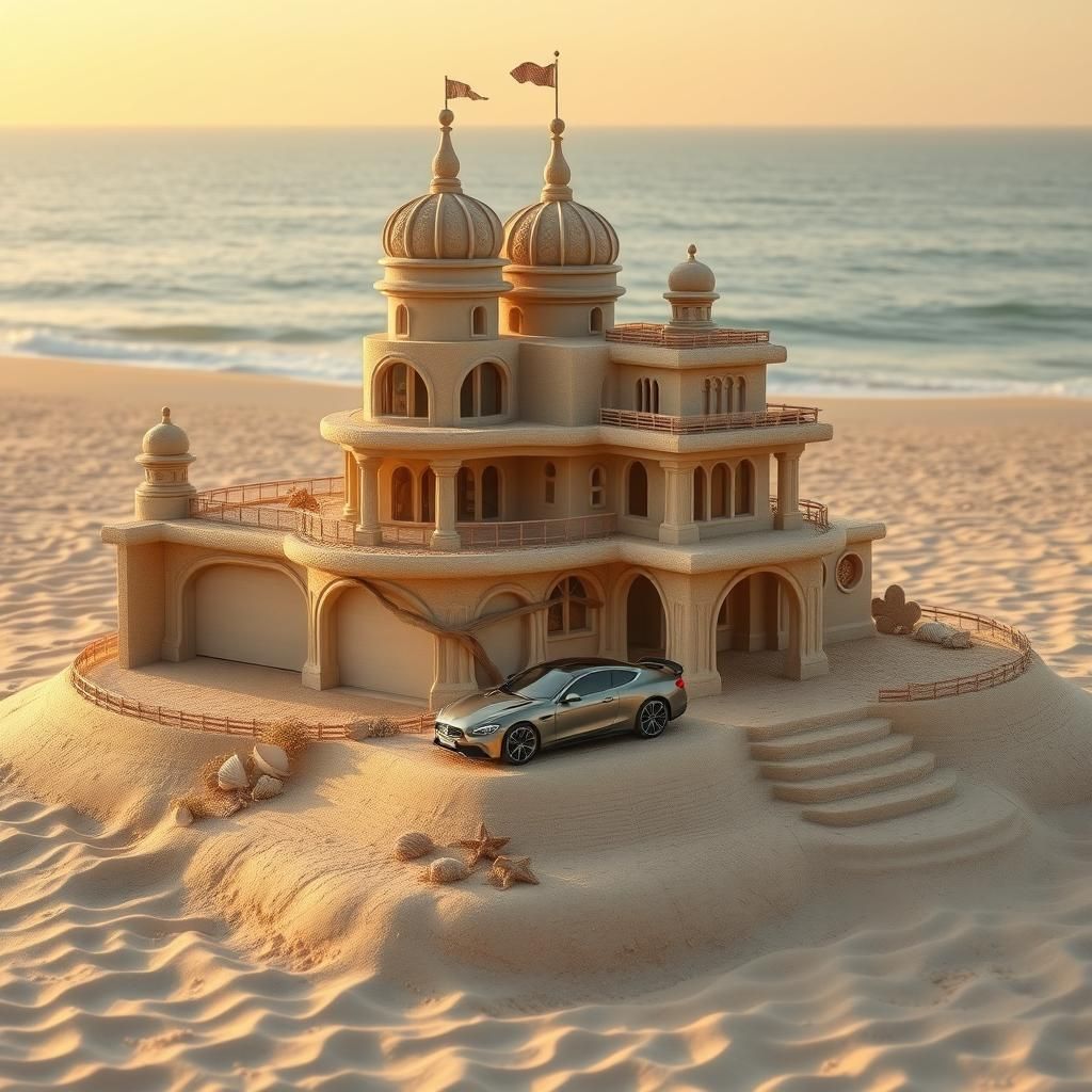 A modern mansion sandcastle
