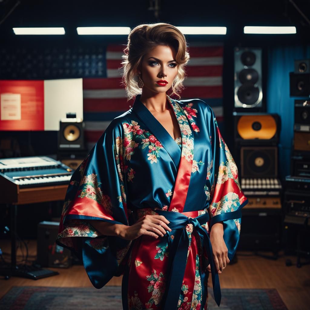 Stunning 80s Woman in Music Studio: Hyperrealistic Image