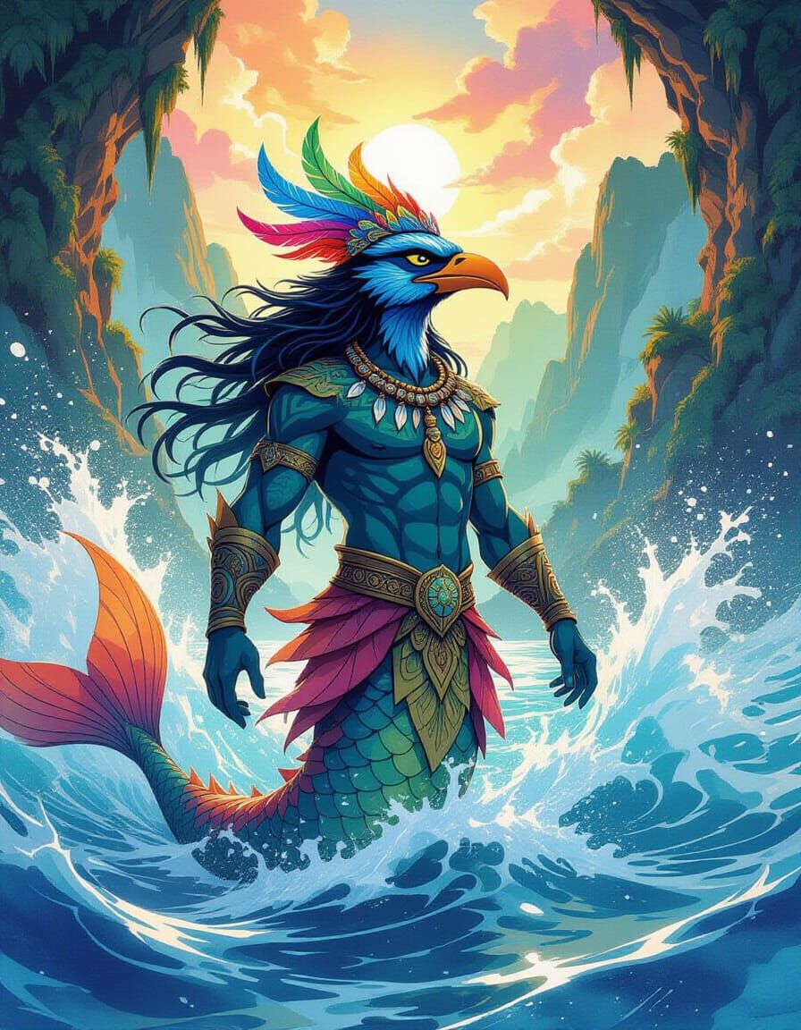 Manaia Creature Rises From Sea in Epic Fantasy Painting