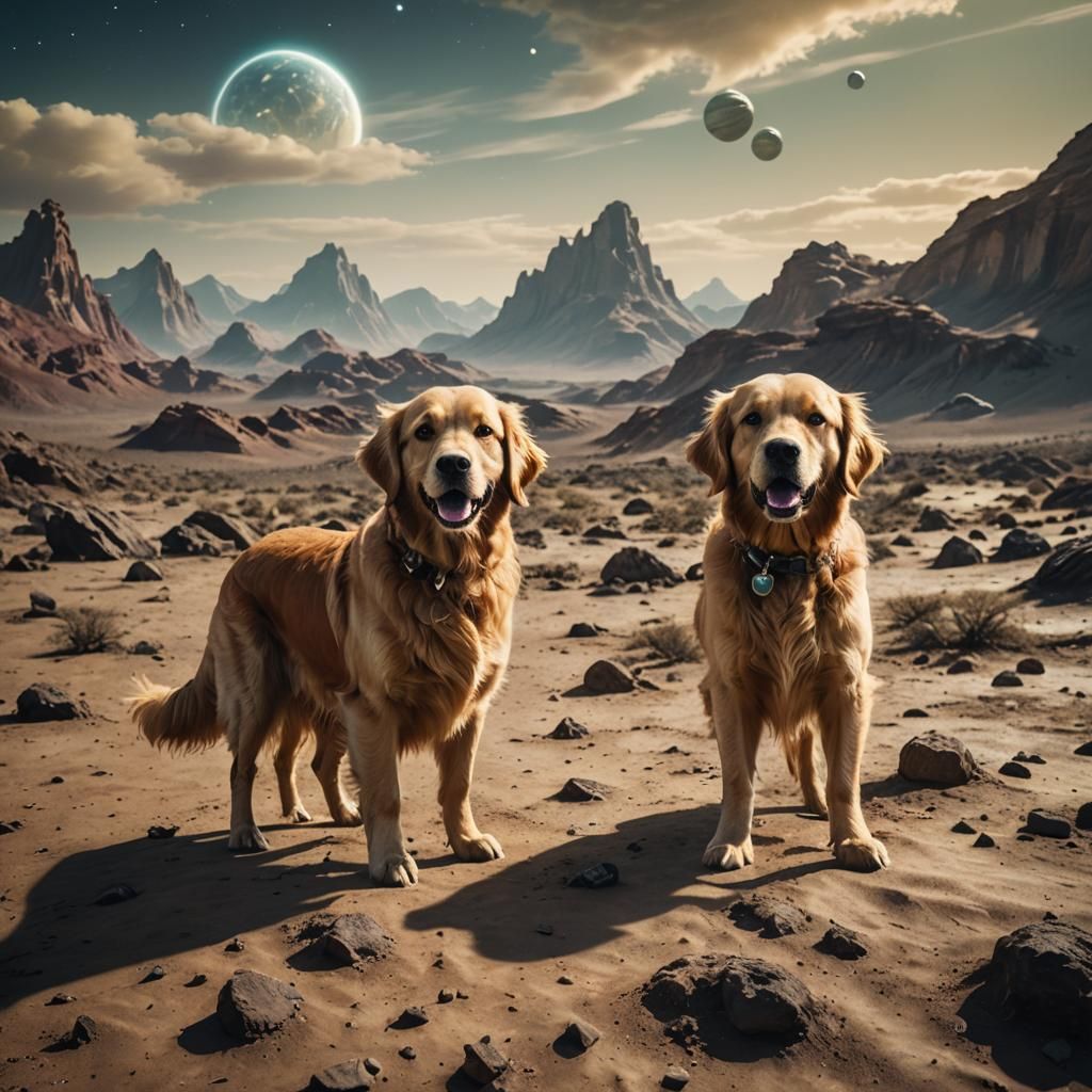 Golden Retrievers Explore an Alien Planet