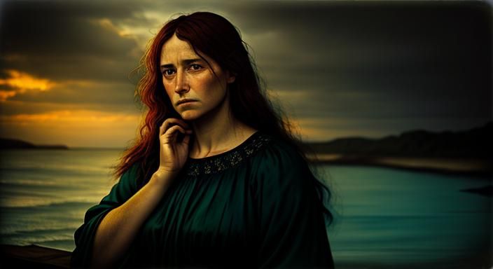 Voluptuous Woman Portrait with Sunset Ocean