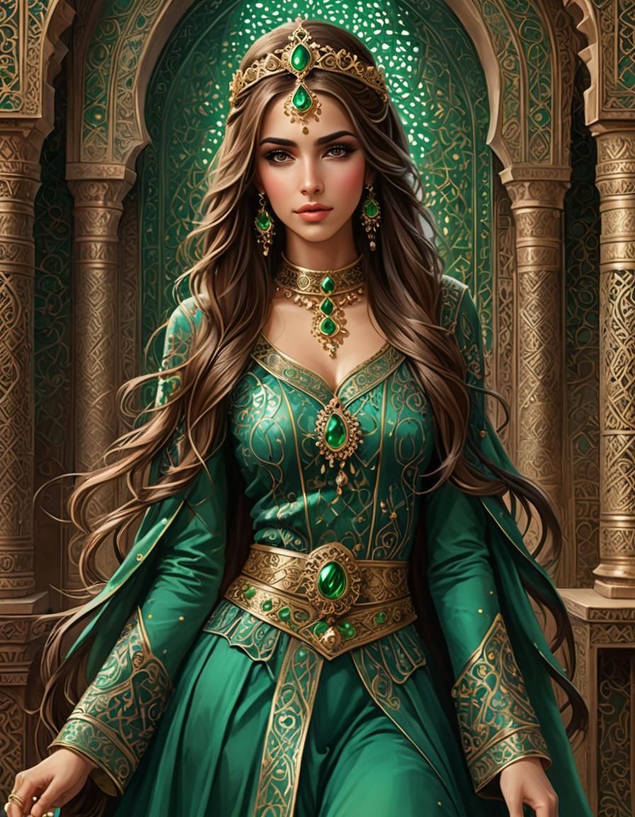 Beautiful Arabian Princess with Long Brown Hair