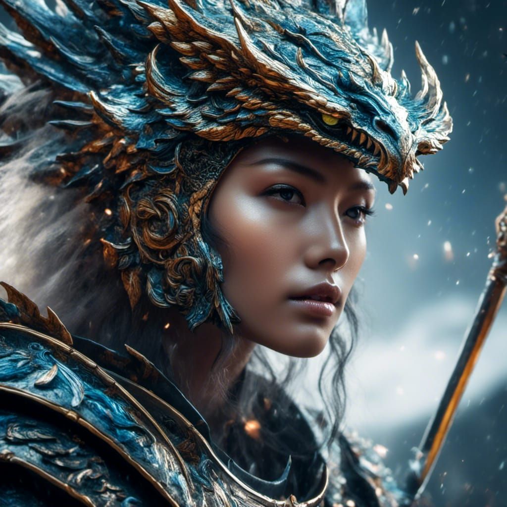 Dragon Warrior: Hyperrealistic Double Exposure Masterpiece