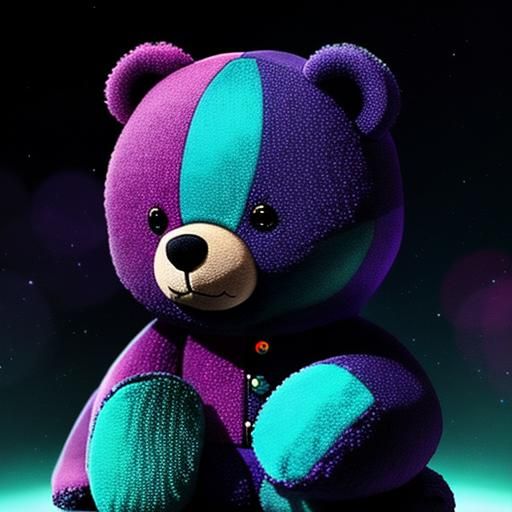 Glow-in-the-Dark Violet Teddy Bear Plushie, Art Deco Style
