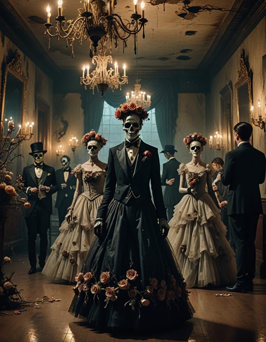 Undead Elegance: Surreal Prom Night with Ethereal Dancers