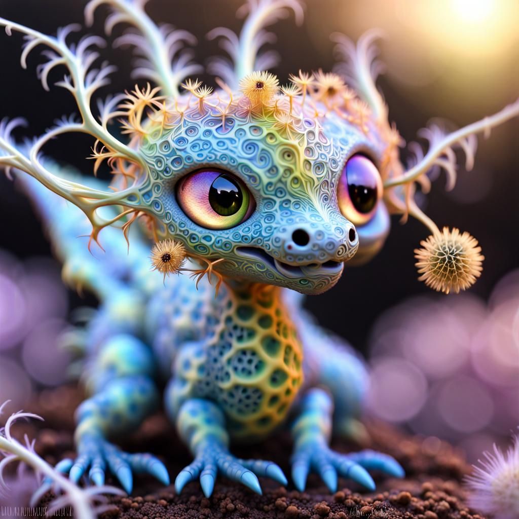 Opalescent Fractal Dragon Baby in Biodome Landscape