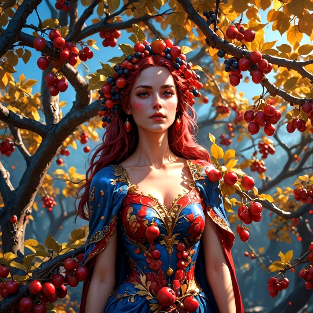 Stunning Woman with Strawberry Fruit in Fantasy Art