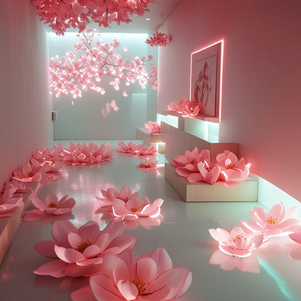 Pastel Neon Sakura Corridor Dreamscape