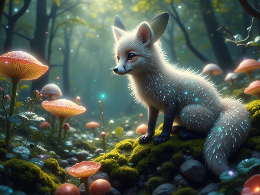Tiny Fox Fairy in Luminous Enchanted Forest