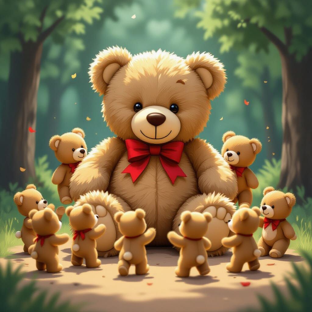 Tiny Teddy Bears Dance Around Giant Teddy Bear