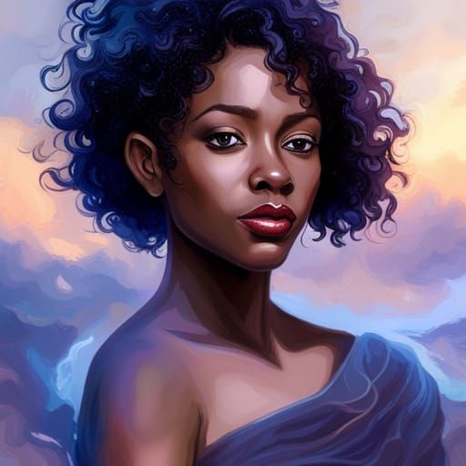 Gorgeous Black Woman with Tiara, Detailed Digital Portrait