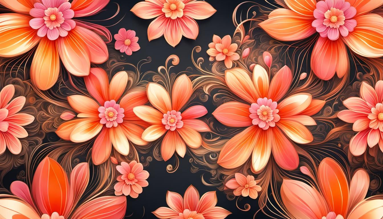 Boho Pink and Orange Flower Garden with Golden Accents