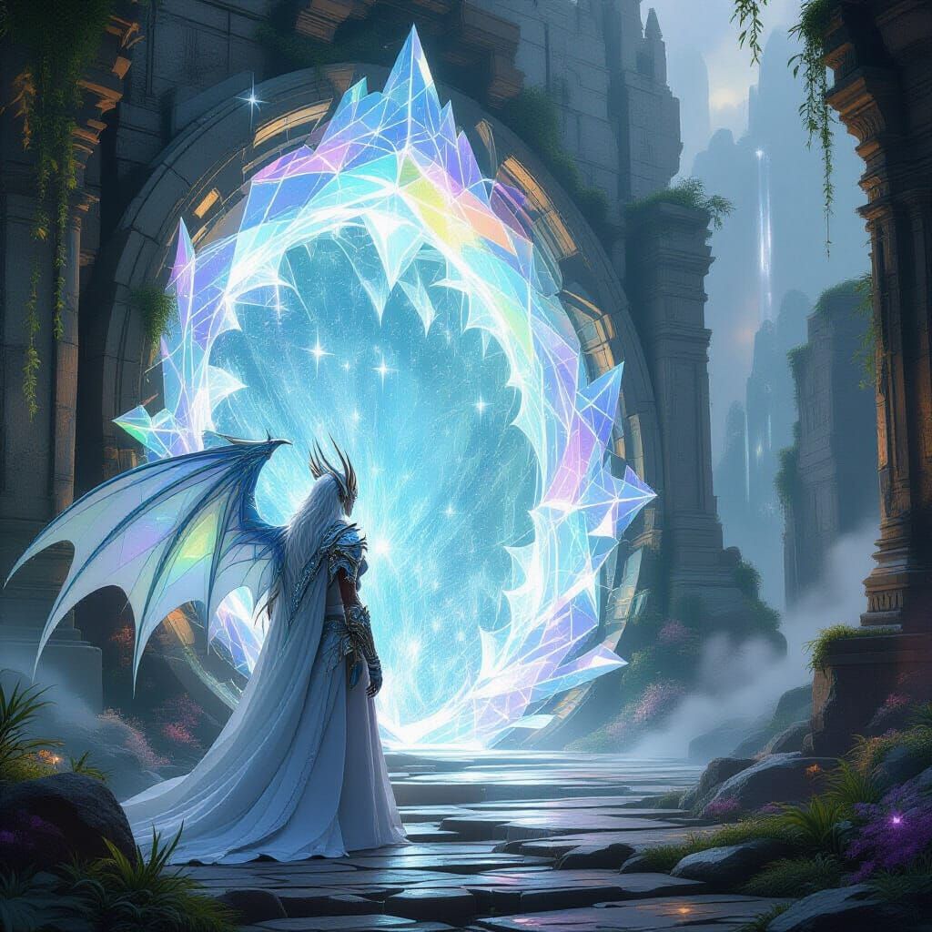Elven Ice Dragon Guardian of Crystal Portal