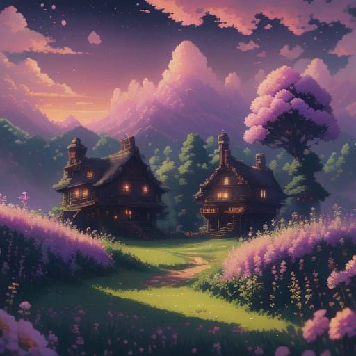 Ethereal Landscape with Glowing Flowers in Fauvist Style