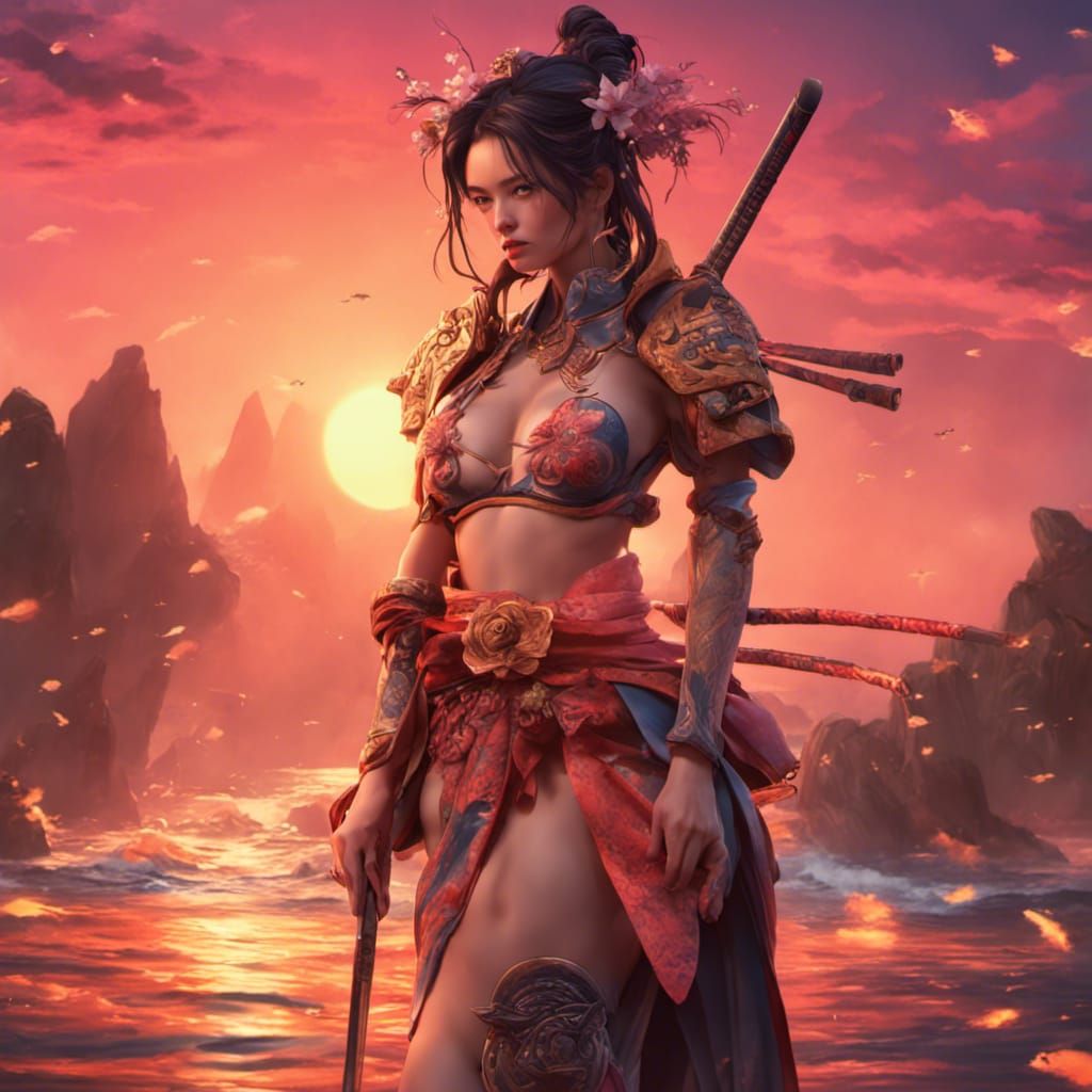 Vivid Samurai Princess at Sunset in 8k