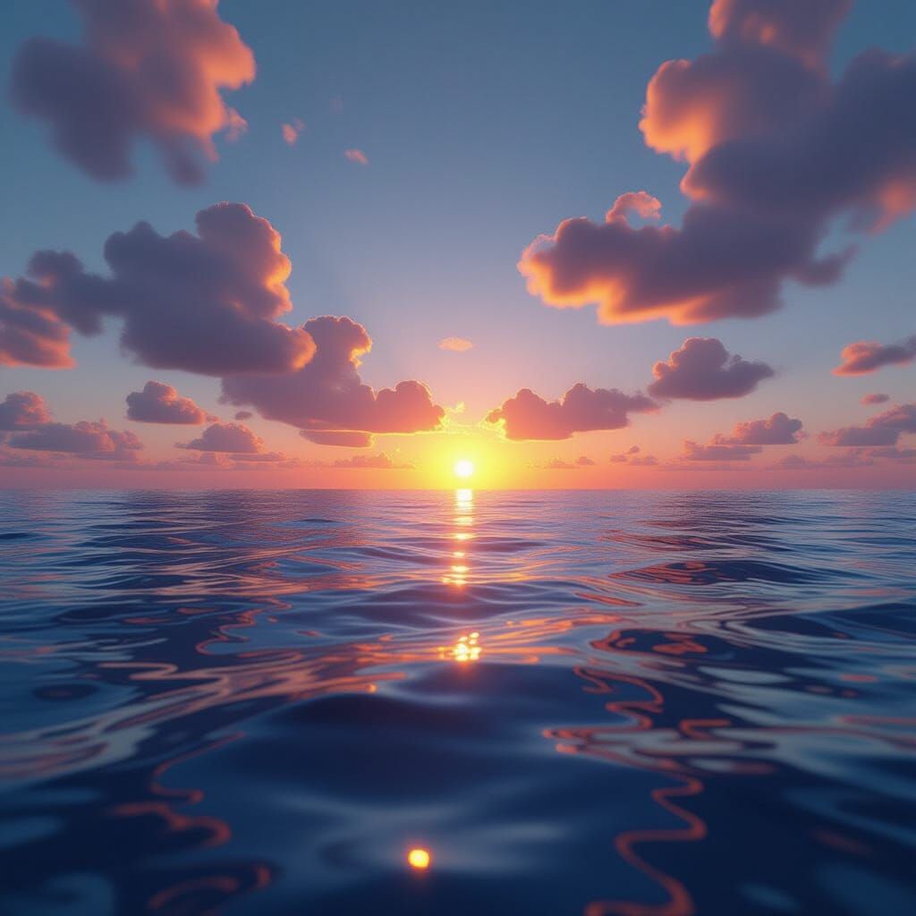 Tranquil Ocean at Summer Sunrise: Digital Art