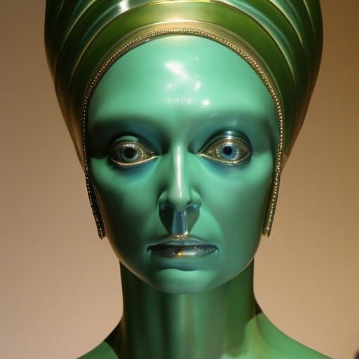 Elegant Alien Woman with Blue Scales and Gold Highlights