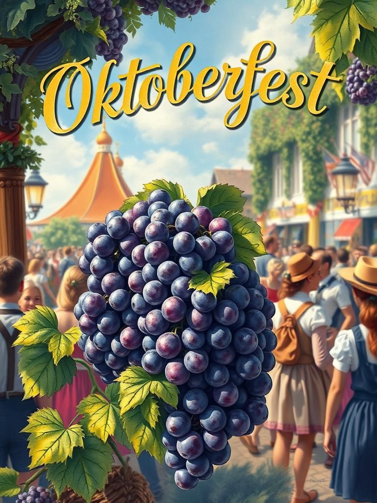 Oktoberfest Scene in Gouache Watercolor Style