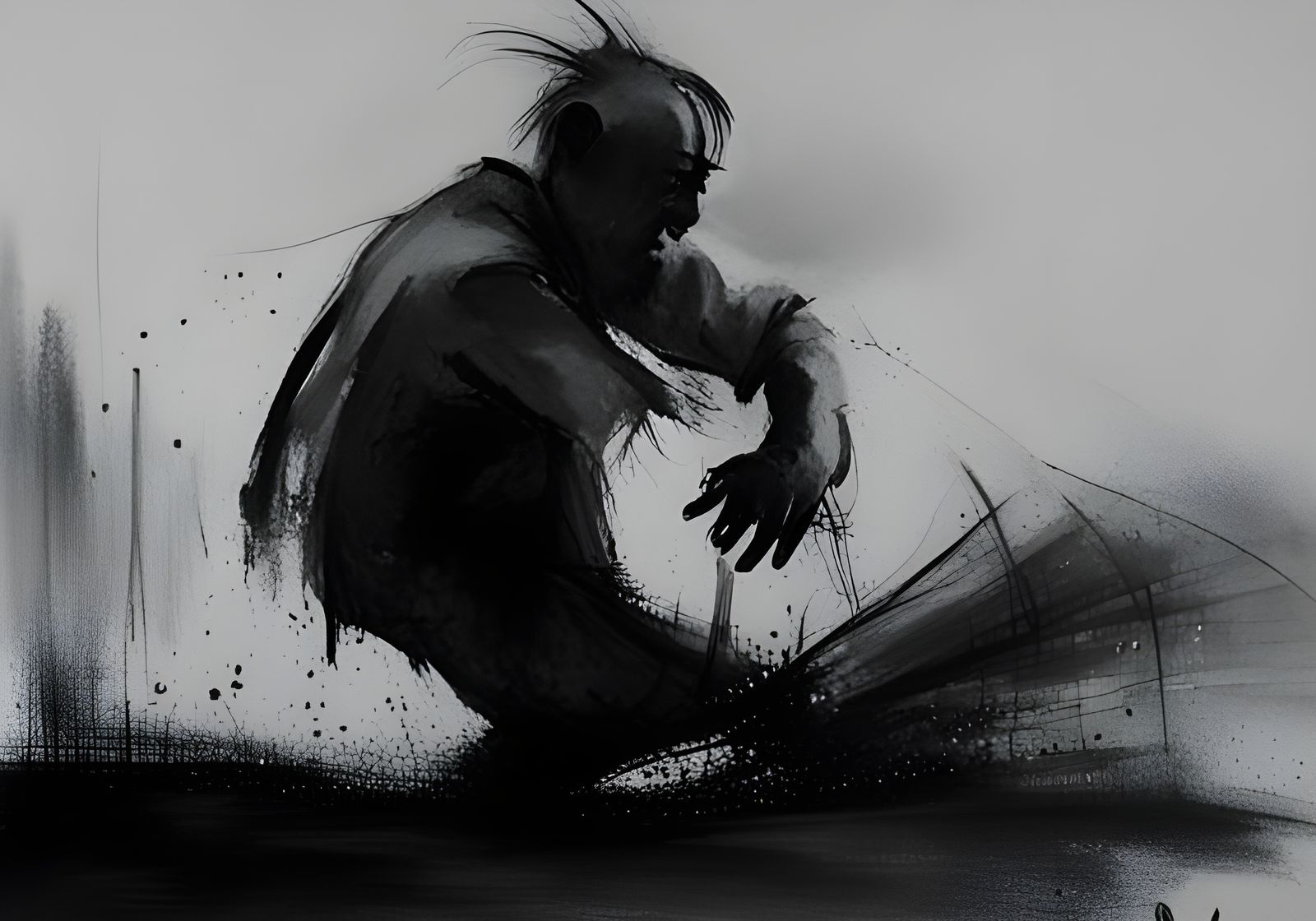 Minimalist Ink Animal Painting with Wet Brush Effect