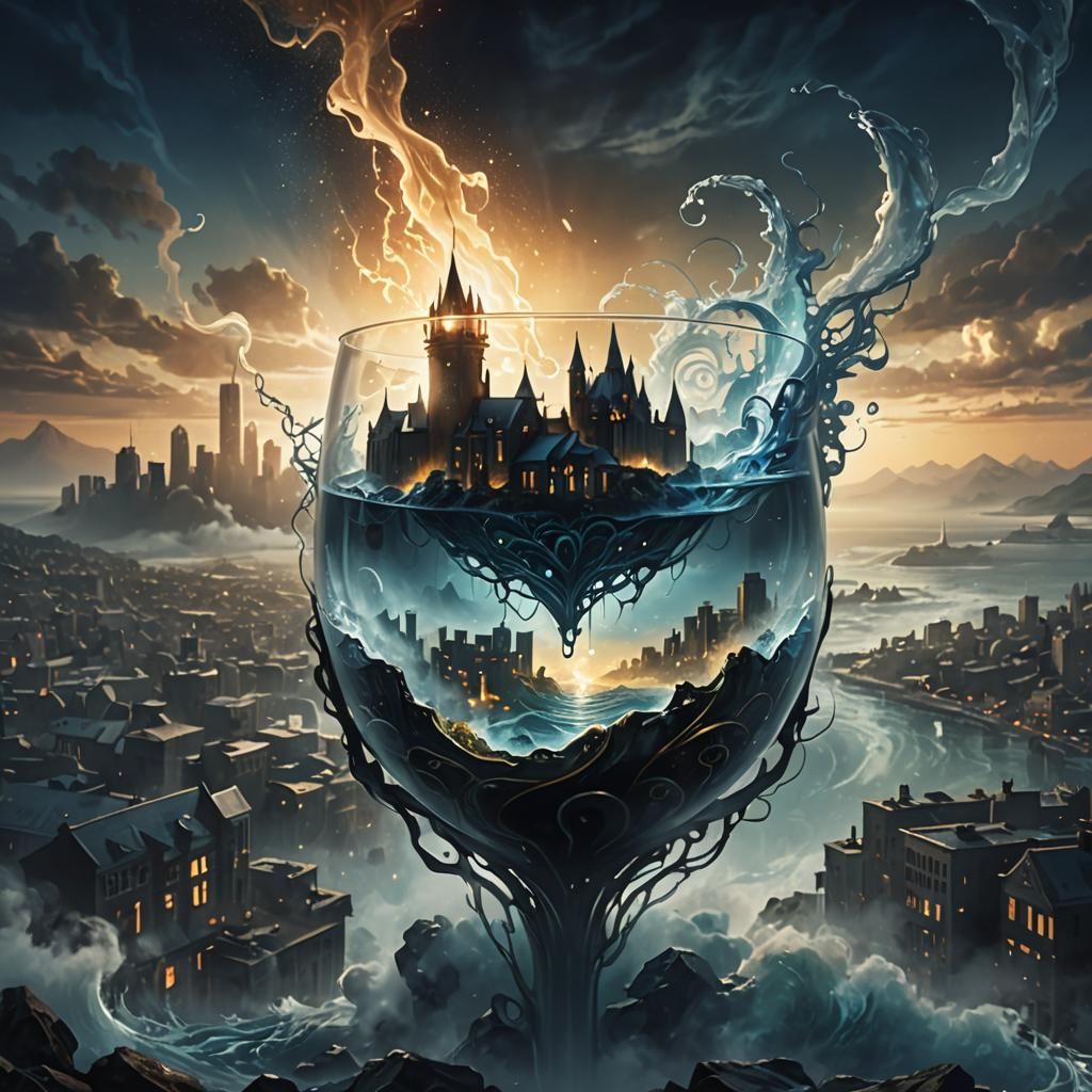 Eldritch Glass 'A' in Dark Fantasy Cityscape