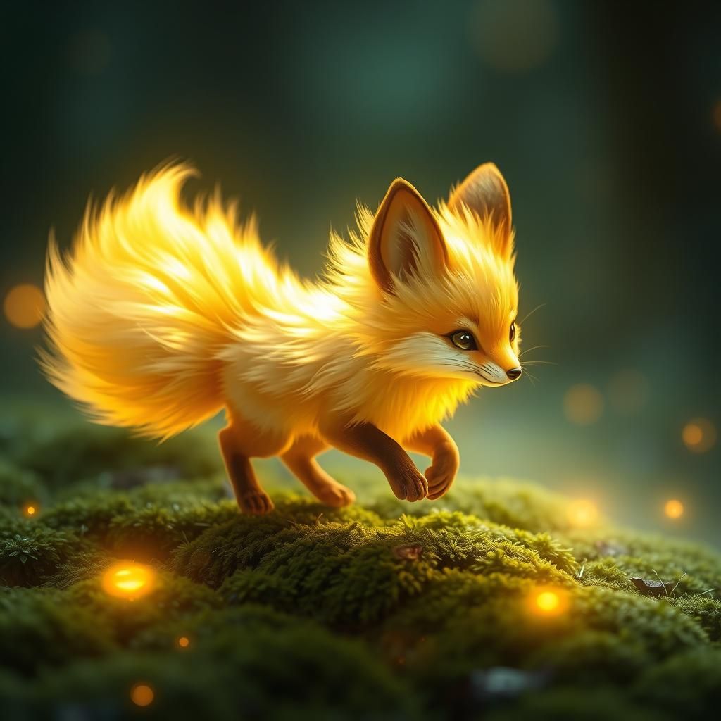 Golden Kitsune Creature in Photorealistic 3D Anime Art