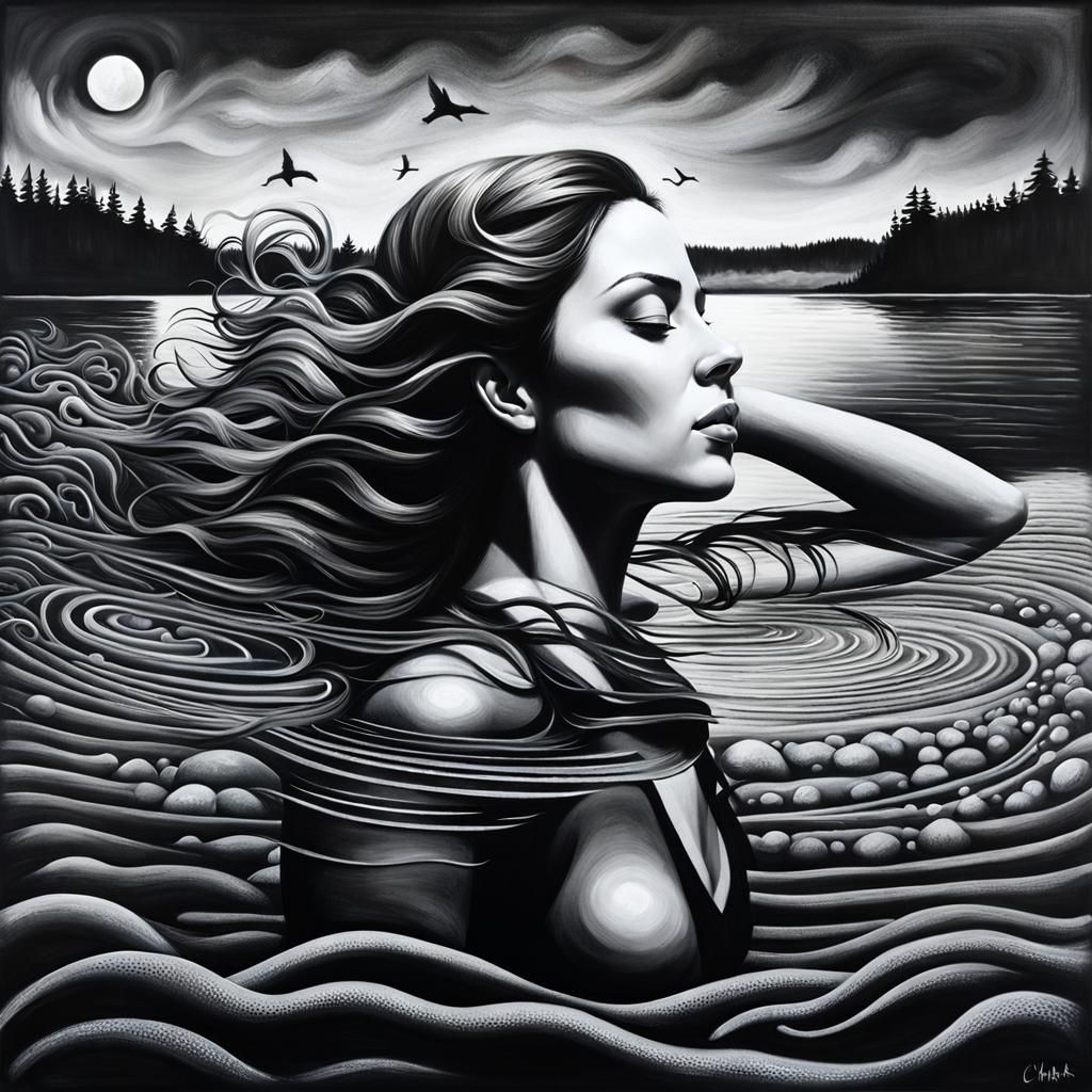 Shore Sunbather Chalk Art With Mermaids