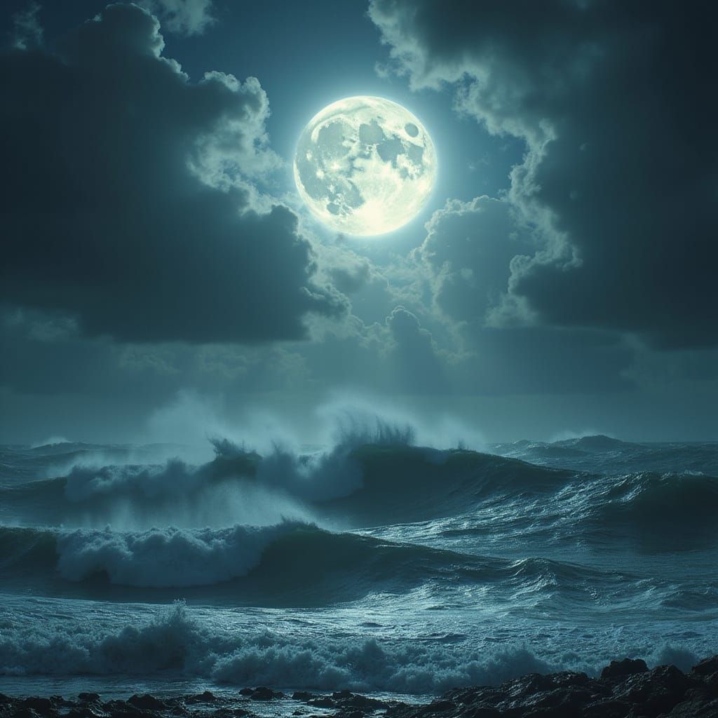 Luminous Moonlit Stormy Seascape in Cinematic Style