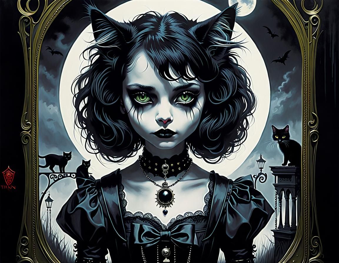 Gothic Cat Portrait in Dark Fantasy Style
