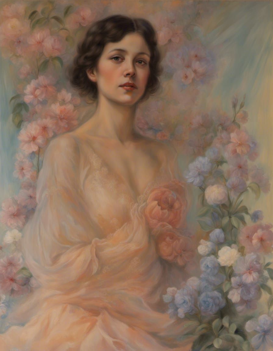 Woman in Victorian Flowers Pastel Painting
