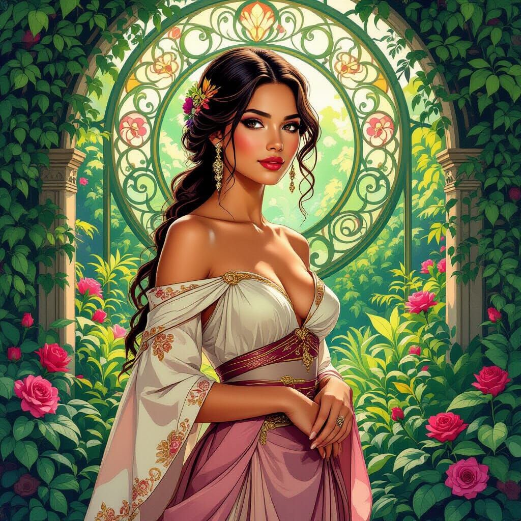 Rebecca Luna in Garden, Art Nouveau Neon Fusion