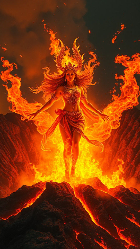 Goddess of Fire Emerges from Volcano