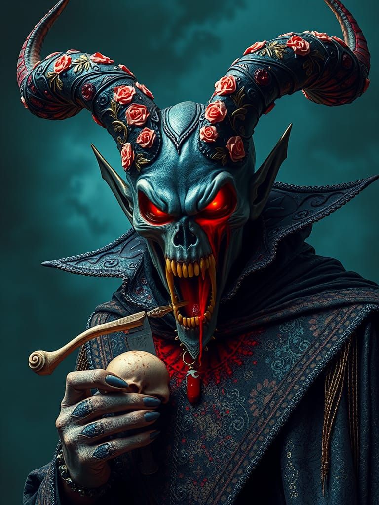 Ferocious Dracula with Horns in a Sinister World