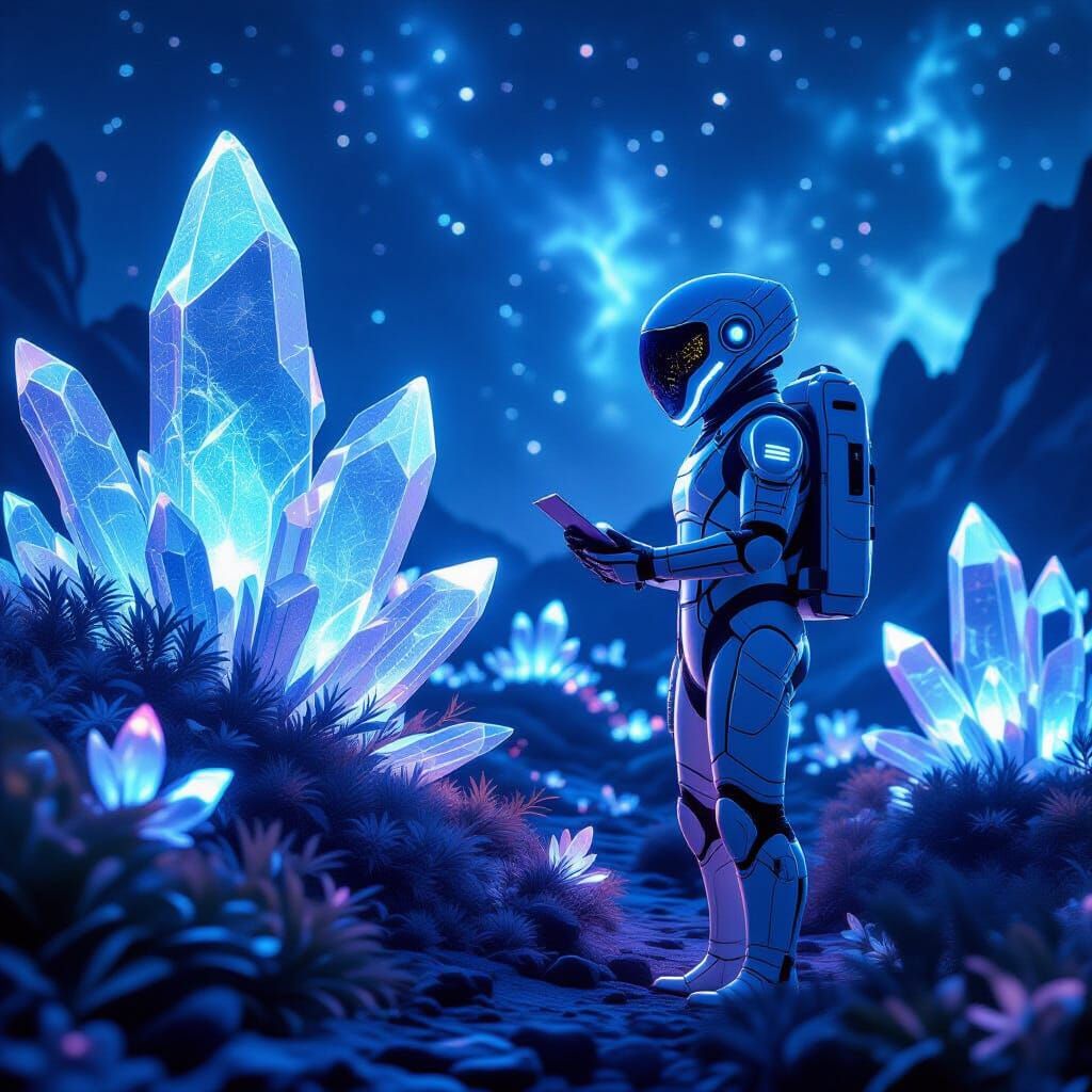 Alien Botanist Examines Glowing Flora