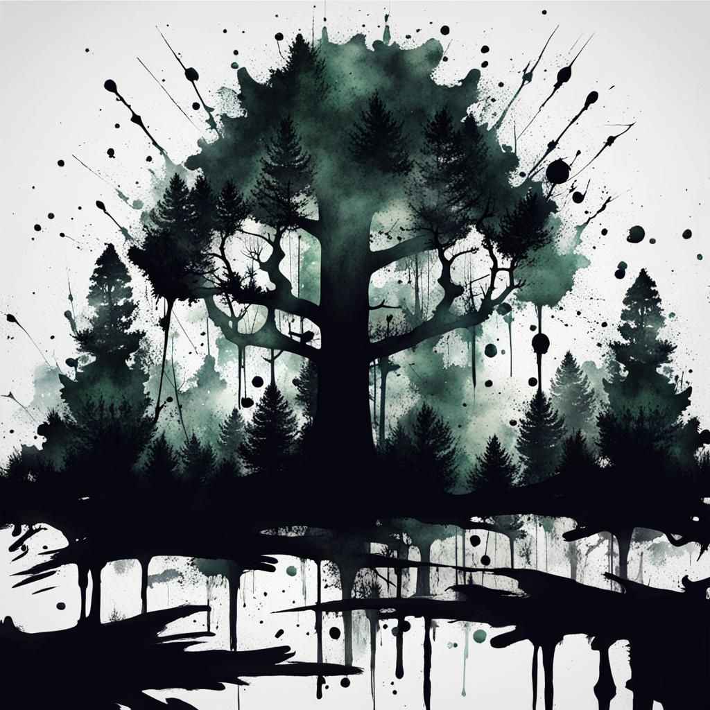 Ink Splatter Forest Illustration