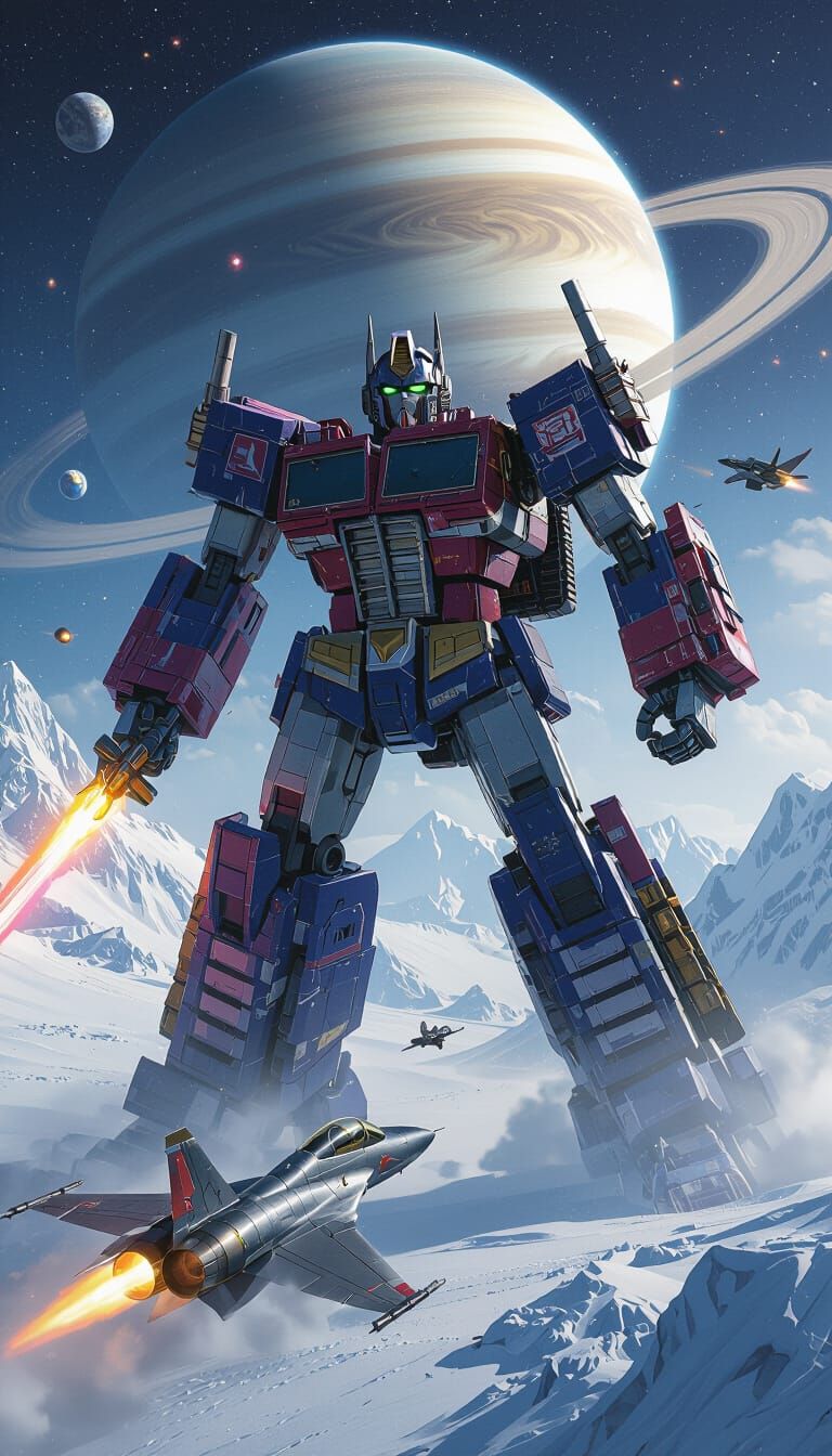Optimus Prime Battles Dragon in Saturn's Rings