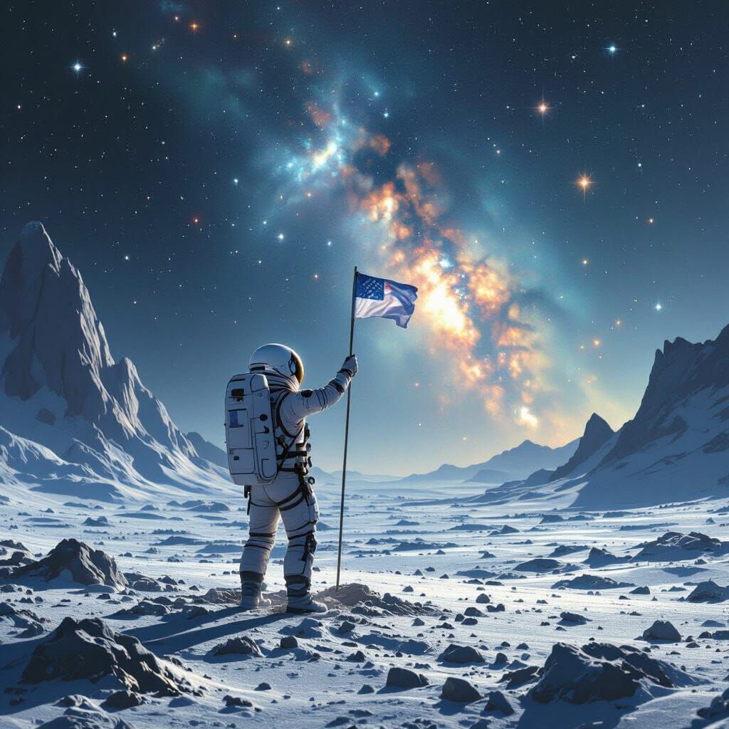 Astronaut on Alien Planet with Nebula Sky