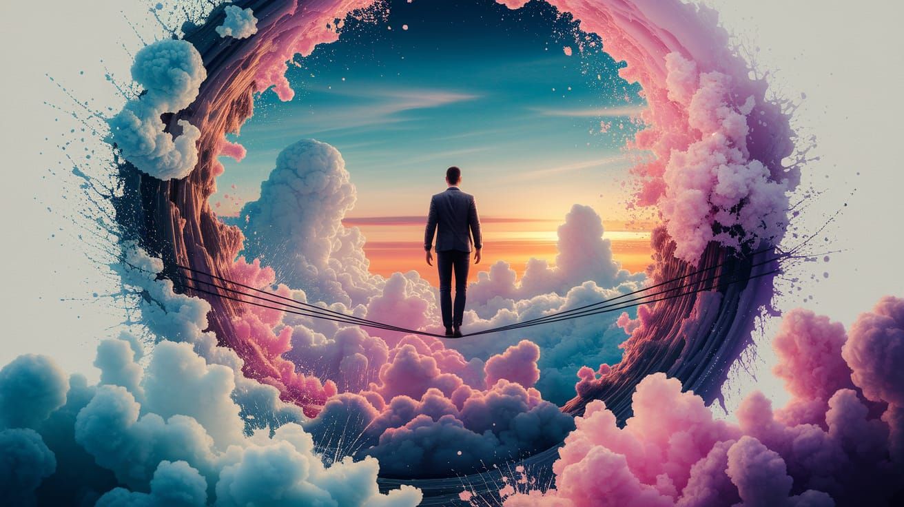 Dreamwalker Over Sunset Clouds