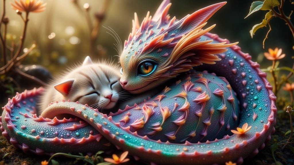 Dragon's Tender Embrace: Whimsical Mystical Cuddle