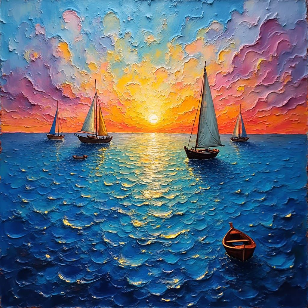 Vibrant Neo-Expressionist Seascape with Boats in a Swirling ...