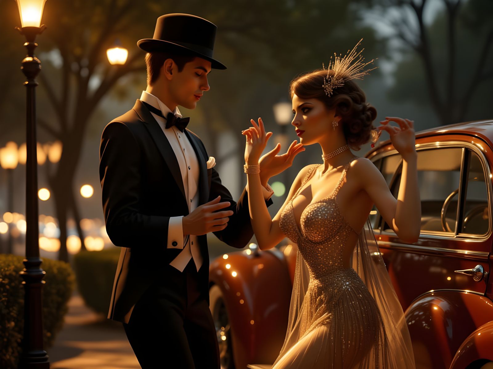 Zoot Suit Dancer Impresses Flapper in Art Deco Scene